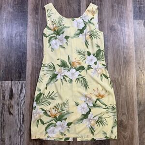 Vintage 90s Shannon Marie Butter Yellow Tropical Floral Classy Hawaii Dress Med